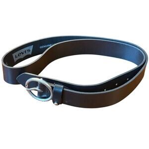 Levi's Women's Black Genuine Leather Silver Circle Buckle Black Belt Size XL